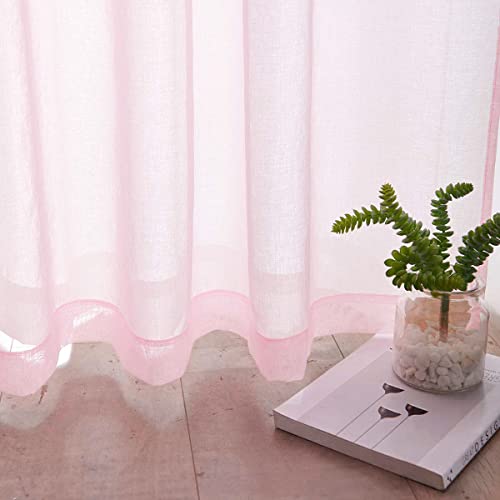 Baby Pink Semi Sheer Curtains 84 Inches Long Faux Linen Baby Pink Sheers Curtain for Bedroom Living Room Girls Kids Room 2 Panels 52x84 - color: Baby Pink, size: 52"W x 84"L (Pack of 2)