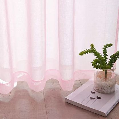 Baby Pink Semi Sheer Curtains 84 Inches Long Faux Linen Baby Pink Sheers Curtain for Bedroom Living Room Girls Kids Room 2 Panels 52x84 - color: Baby Pink, size: 52"W x 84"L (Pack of 2)