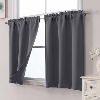 Grey Kitchen Blackout Curtains 30 Inch Length Tier 2 Panels, Soft Solid Thermal Insulated Room Darkening Small Window Curtains for Bathroom Basement, Grey, 2PCS Each 30" Wx30 L - color: Grey, size: 30"W x 30"L (Pack of 2)