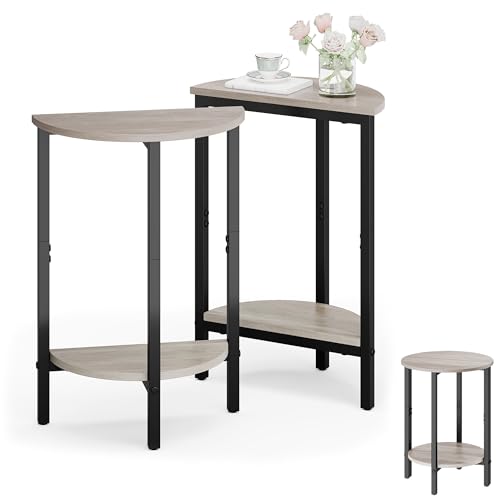 Side Tables Small End Tables, Set of 2 Half Round Side Table for Living Room, 2 Tier Couch Side Table, Small Round Coffee Table Accent Table, Thin Sofa Table Narrow Entryway Table, Grey - color: Greige
