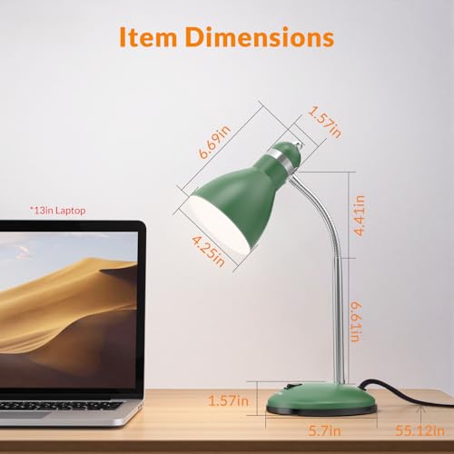 LEPOWER Metal Desk Lamp, Adjustable GooseNeck Reading Light for Bedroom | Compact & Sturdy, Space-Saving for Bedside & Dorm, E26 Table Lamp, Eye-Caring, Ldeal for Study, Office, Back to School - color: Green
