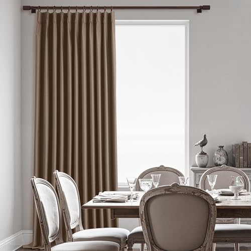 Brown 90 Inches Linen Curtains Double Blackout Pinch Pleated Drapes for Traverse Rods Thermal Insulated Room Divider Drapes Easy Hanging 60" W x 90" L 1 Panel - color: Brown, size: 60"W x 90"L (Pack of 1)