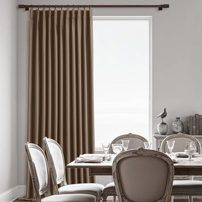Brown 90 Inches Linen Curtains Double Blackout Pinch Pleated Drapes for Traverse Rods Thermal Insulated Room Divider Drapes Easy Hanging 60" W x 90" L 1 Panel - color: Brown, size: 60"W x 90"L (Pack of 1)
