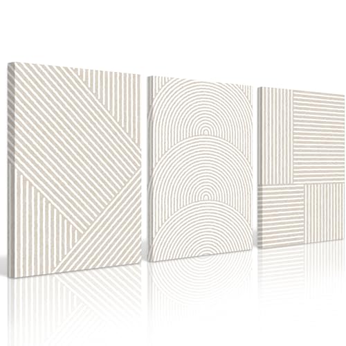 Beige Abstract Wall Art Pictures Boho Modern Canvas Wall Decor Neutral Line Wall Art Minimalist Art Abstract Beige Prints Painting Modern Artwork for Living Room Bedroom 12x16x3 Inch Ready to Hang - color: Beige Line Prints, size: 12x16 Inch Wrapped Canva