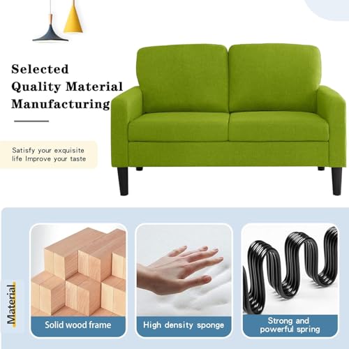 Loveseat Sofa 53" Green Small Couch for Small Sapces, 2 Seater Love Seat Comfy Linen Fabric Office Couch,All-Wood Couches for Bedroom, Dorm, Apartment with High Legs - color: Green