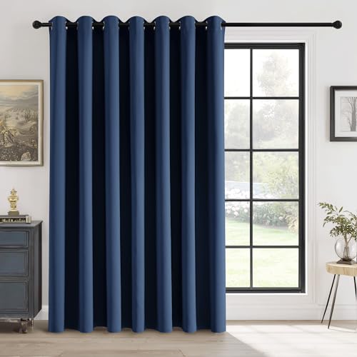 RYB HOME Blackout Sliding Glass Door Curtain - Thermal Insulated | Privacy Drape, Extra Wide Room Divider Curtain, Window Treatment, for Bedroom Living Room, W108 x L84, 1 Panel, Navy Blue - color: Navy Blue, size: 108"W x 84"L (Pack of 1)
