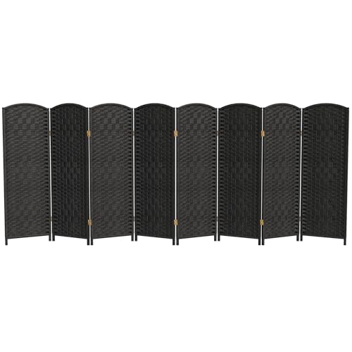 Red Lantern 4 ft. Short Diamond Weave Fiber Folding Screen - Black - 8 Panel - color: Black, size: 8 Panel