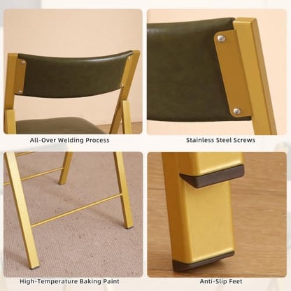 Folding Chairs 2 Pack, 450Lbs Steel Frame Foldable Dining Chairs, Green | 1.37" Folded, Waterproof Rustproof Indoor Outdoor Padded Folding Chairs for Dining Room, Conference Rooms, Weddings, Events - color: Green