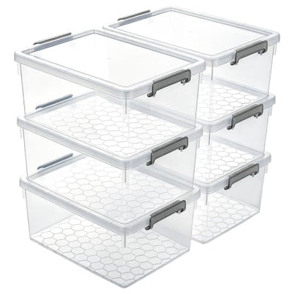 Citylife 33 Qt Ultra-Thick (3.82mm) Clear Plastic Storage Bins with Lids, 6-Pack Stackable Straight-Wall Closet Organizers with Honeycomb Base & Pinch-Free Latches for Garage, Clothes & Holiday Decor - size: 33 QT, style: 6 Pack