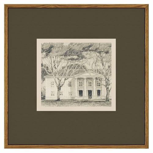InSimSea Vintage House Canvas Wall Art, 12"x12" Square Framed Sketch Print | Antique Mansion Architectural Landscape Wall Decor with Trees for Living Room Bedroom Office Farmhouse Rustic Home - color: Little House, size: 12"L x 12"W
