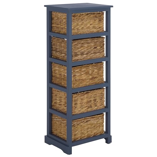 SAFAVIEH Furniture - Vedette 5-Basket Storage Tower - Blue - Solid Wood - Coastal Basket Tower Design - Ideal for Entryway, Living Room, 17.5" W x 13.5" D x 46" H - Fully Assembled (AMH5739H) - color: Blue