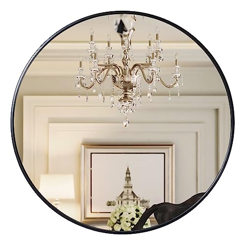 Growsun 28 inch Black Round Mirror, Wall-Mounted Circle Mirror for Bathroom & Living Room Decoration - color: Black, size: 28"L x 28"W