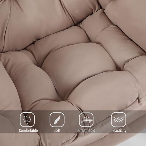 Welnow Khaki Single Lazy Chair for Adults，Modern Reading Accent Chair | A Side Pocket,Armrests,Thick Cushioned Seat & Backrest, Lounge Reading Chair for Bedroom,Living Room & Small Space - color: Khaki Without Stool