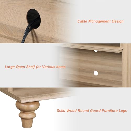 WAMPAT TV Stand for 43 Inch TV, Small Media Console Table Storage Cabinet for Living Room, Wood End Table with Storage Shelf, Oak
