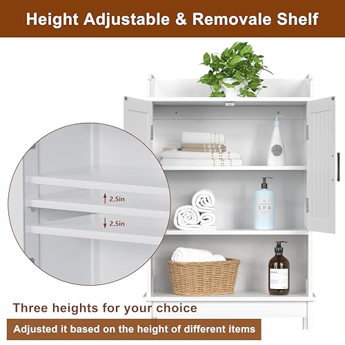 Yardenaler Over-The-Toilet Storage Shelf with Doors, Bathroom Freestanding Space Saver Organizer with Adjustable Shelf, White - color: White