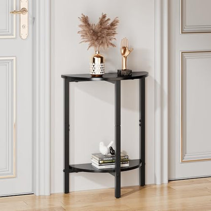 Side Table, Small End Table, Set of 2 Half Round Side Table for Living Room, 2 Tier Couch Side Tables, Small Round Coffee Table, Thin Accent Sofa Table Narrow Entryway Table, Black - color: Black