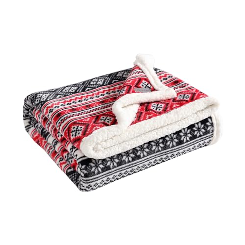 Eddie Bauer - Throw Blanket, Brushed Fleece & Plush Sherpa Soft Bedding, Blanket for Couch & Bed (Fair Isle Black, 50" x 60") - color: Fair Isle Black, size: 50" x 60"