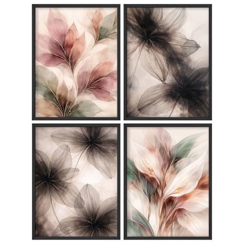 SIGNWIN Framed Poster Set Elegant Soft Botanical Floral Abstract Illustrations Modern Art Decorative Minimalist Multicolor for Bedroom - 11"x14"x4 BLACK - color: AD03-2601-EDW10, size: 11"L x 14"W, style: Black Frame