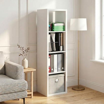 4-Cube Tall Bookshelf, Cubicle Shelf Bookcase with Open Back, Position Reversible Book Shelf, 15 x 16 x 58, for Home Office, Living Room, White - color: White, size: 4 Tier