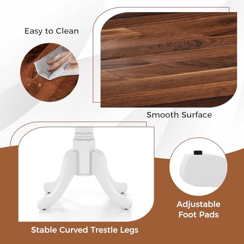 GIANTEX Round Dining Table, 39" D X 29" H, Rubber Wood Pedestal Table W/Round Tabletop & Curved Trestle Legs, 4-Person Dinner Table for Kitchen, Dining Room, Restaurant (Walnut & White) - color: Walnut & White