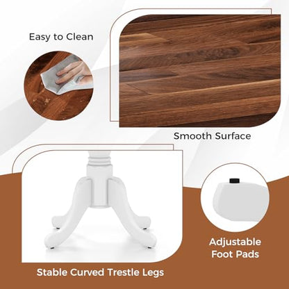 GIANTEX Round Dining Table, 39" D X 29" H, Rubber Wood Pedestal Table W/Round Tabletop & Curved Trestle Legs, 4-Person Dinner Table for Kitchen, Dining Room, Restaurant (Walnut & White) - color: Walnut & White