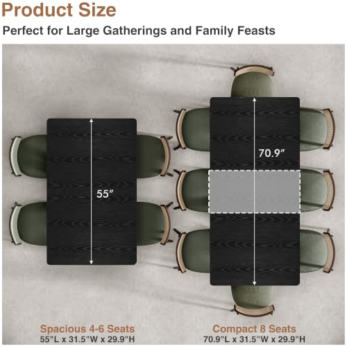 Extendable Dining Room Table for 4 6 8,55"-70" Kitchen Table Butterfly Leaf | Simply Flip Leaf Expandable Rectangle Dining Table Large Wood Table Space Saving Kitchen Dining Living Room Modern Black - color: Butterfly Leaf 55"-71" Black