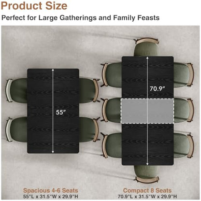 Extendable Dining Room Table for 4 6 8,55"-70" Kitchen Table Butterfly Leaf | Simply Flip Leaf Expandable Rectangle Dining Table Large Wood Table Space Saving Kitchen Dining Living Room Modern Black - color: Butterfly Leaf 55"-71" Black