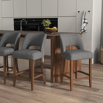 VKNOW Bar Stools Set of 2, 26" Fabric Counter Height Bar Stools, Charcoal | Modern Upholstered Counter Stools with Rubberwood Legs for Kitchen Island Dining Room Bar - color: Charcoal, size: Set of 2