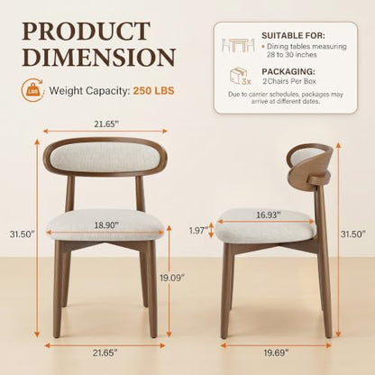 Wooden Dining Chairs Set of 6, Modern Fabric Upholstered Dining Room Chair, Kitchen Side Chairs, Farmhouse Dinner Chair with Curved Back for Kitchen, Beige - color: Beige, size: Set of 6
