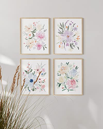HAUS AND HUES Bouquet Set Art Print Set of 4 16x20 - Framed Beige - color: Bouquet Flower, size: 16x20, style: Beige Framed