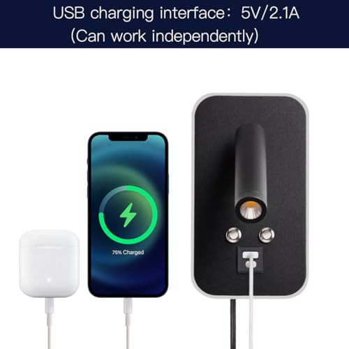 Wall-Mounted LED Bedside Reading Light Plug-in, with USB Charging Port, Stepless Touch Dimming, 3000K Warm Ambient Lighting Wall Lamp Sconce for Bedroom, Eye-Caring Bedroom Lighting (Black) - color: Black (with plug)