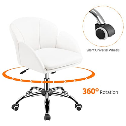 Yaheetech White Petal Faux Leather Makeup Vanity Desk Chair, Swivel Wheels | Easy-clean faux leather cushioned seat fits makeup vanity, nail salon or office desks; adjustable height, swivel, fast setup. - color: White