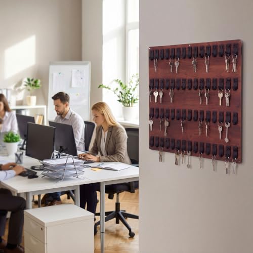 Beeveer Acrylic Key Holder Board with 60 Hooks, Wall Mount Organizer,Walnut | Ideal for Offices, Schools, Hotels and Dealerships, Durable Acrylic Construction, Numbered Key Slots, Easy Wall Mount Design - color: Walnut, size: 60 Hooks, style: Hook Only