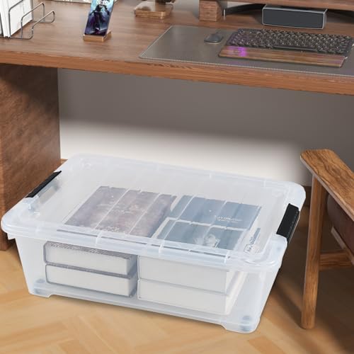 4 Packs 20 Quart Plastic Under Bed Storage Container with Wheels | Stackable and Nestable Organizer Bins, Flat Storage Box with Lids - size: 20 Quart