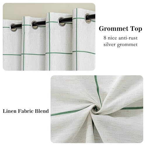 MYSKY HOME 100% Blackout Green Plaid Linen Curtains 84 Inch Long 2 Panels Set Double Layer Farmhouse Thermal Insulated Striped Print Drapes Grommet Top for Bedroom Living Room, 52" W Each Panel - color: Green, size: 52"W x 84"L (Pack of 2)