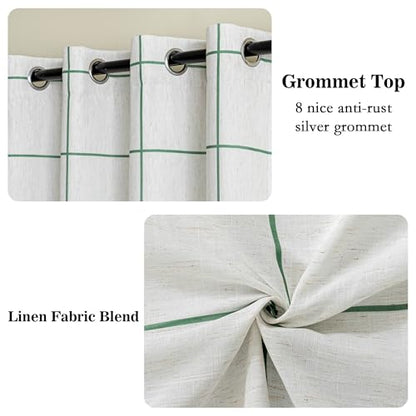 MYSKY HOME 100% Blackout Green Plaid Farmhouse Linen Curtains 63 Inch Long 2 Panels Set Double Layer Windowpane Patterned Thermal Insulated Black Out Grommet Top Drapes, 52" W Each Panel - color: Green, size: 52"W x 63"L (Pack of 2)