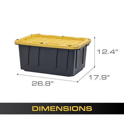 CX Heavy Duty 17-Gallon Stackable Plastic Storage Bins with Lids, 4 Pack | Storage totes for garage organization, Stackable containers, weather-resistant, snap lid, 12.5H x 18W x 26.9D, Black/Yellow - size: 17 Gallons