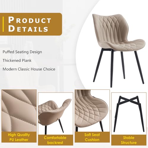 Kidol & Shellder Dining Chairs Set of 2, PU Leather Upholstered Kitchen Chairs with Back Armless, Mid Century Modern Side Chair for Dining Room, Living Room, Lounge, Restaurant, Khaki - color: New Khaki