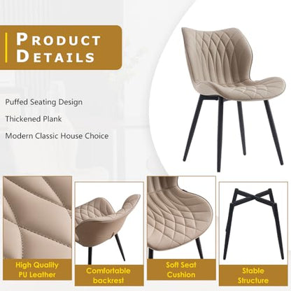 Kidol & Shellder Dining Chairs Set of 2, PU Leather Upholstered Kitchen Chairs with Back Armless, Mid Century Modern Side Chair for Dining Room, Living Room, Lounge, Restaurant, Khaki - color: New Khaki