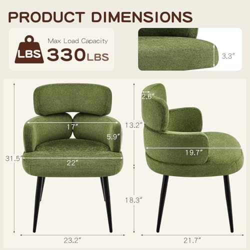 Accent Dining Chair with Arms, Modern Upholstered Side Chair with Soft Fabric Black Metal Legs, Comfy Spacious Seat & Back for Dining Room/Living Room/Bedroom, Green - color: Green, size: Set of 1