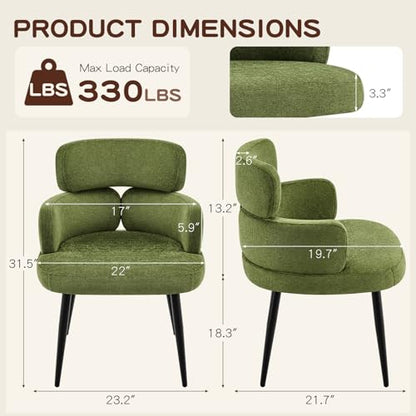 Accent Dining Chair with Arms, Modern Upholstered Side Chair with Soft Fabric Black Metal Legs, Comfy Spacious Seat & Back for Dining Room/Living Room/Bedroom, Green - color: Green, size: Set of 1