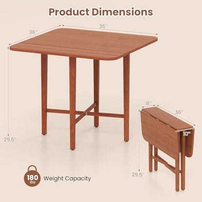 GOFLAME Square Drop Leaf Dining Table for 2-4 People, Folding Kitchen Table with Solid Rubber Wood Legs, Farmhouse Extendable Table for Dining Room, Living Room, Small Space, Walnut - color: Walnut