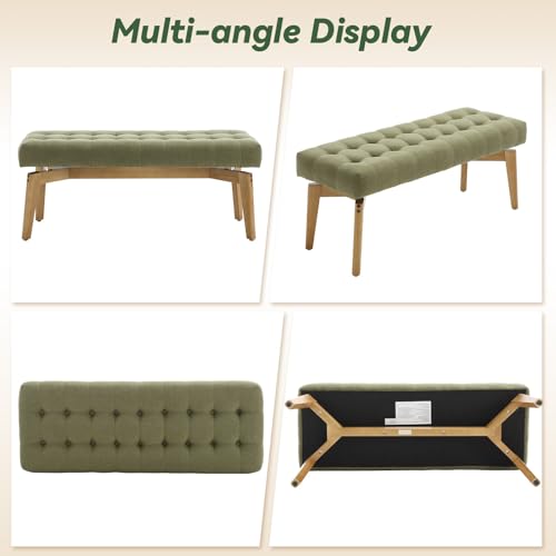 HNY Green Upholstered Bench,45.5 Wood Bedroom Bench,Ottoman | Entryway Bench Storage Bench Modern Tufted Floating Design Window Bench Seat for Living Room Indoor Hallway( Linen) - color: Green Linen