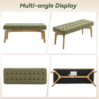HNY Green Upholstered Bench,45.5 Wood Bedroom Bench,Ottoman | Entryway Bench Storage Bench Modern Tufted Floating Design Window Bench Seat for Living Room Indoor Hallway( Linen) - color: Green Linen