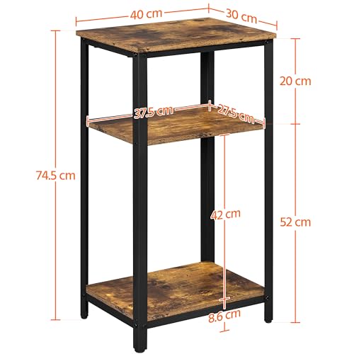 Yaheetech 30 Inch Tall Side Table, 3-Tier Narrow Nightstand, Rustic Brown | 3-Tier Storage, Tall for Beds and High-Arm Living Room Sofas, Narrow Fit for Small Spaces, Metal Frame, Wood Grain Top - color: Rustic Brown