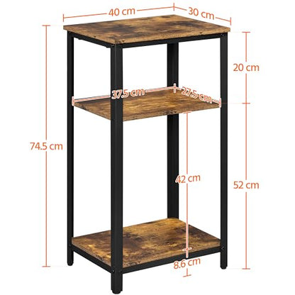 Yaheetech 30 Inch Tall Side Table, 3-Tier Narrow Nightstand, Rustic Brown | 3-Tier Storage, Tall for Beds and High-Arm Living Room Sofas, Narrow Fit for Small Spaces, Metal Frame, Wood Grain Top - color: Rustic Brown