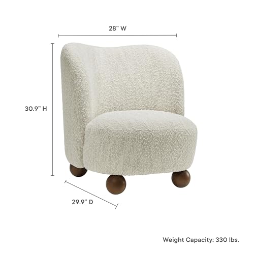 Modway Monroe Boucle Accent Chair in Pearl Walnut - Upholstered Fabric Barrel Chair - Comfy Teddy Chair - Oversized Round Armless Reading Chair for Living Room, Bedroom - color: Pearl Walnut