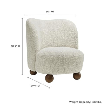 Modway Monroe Boucle Accent Chair in Pearl Walnut - Upholstered Fabric Barrel Chair - Comfy Teddy Chair - Oversized Round Armless Reading Chair for Living Room, Bedroom - color: Pearl Walnut