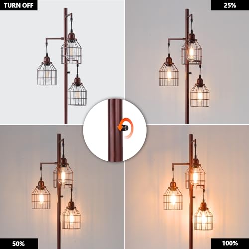 9MMML Floor Lamp for Living Room, Farmhouse Industrial Dimmable Floor lamp, 3 Lights Metal Cage Tree Standing Lamp,68", 3Pcs LED Bulbs Included - color: Oil Rubbed Bronze B