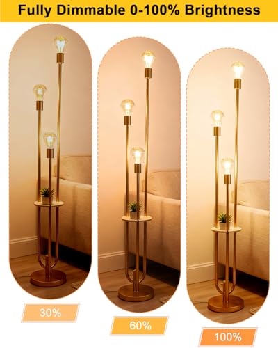 Lightdot Gold Floor Lamp for Living Room Dimmable Vintage Floor Lamp with Shelf & E26 Bulbs Included Mid Century Standing Lamp Tall Lamp with 5Lbs Heavy Base for Bedroom/Sofa Beside/Corner Decor - color: 3 Bulb-Gold